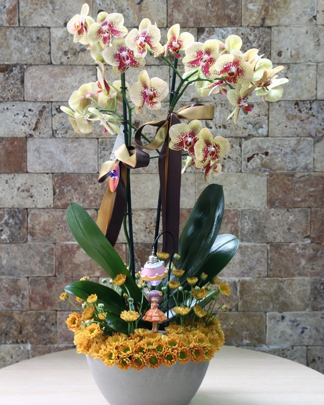 Altın Işıltı Benekli Phalaenopsis Orkide Aranjmanı