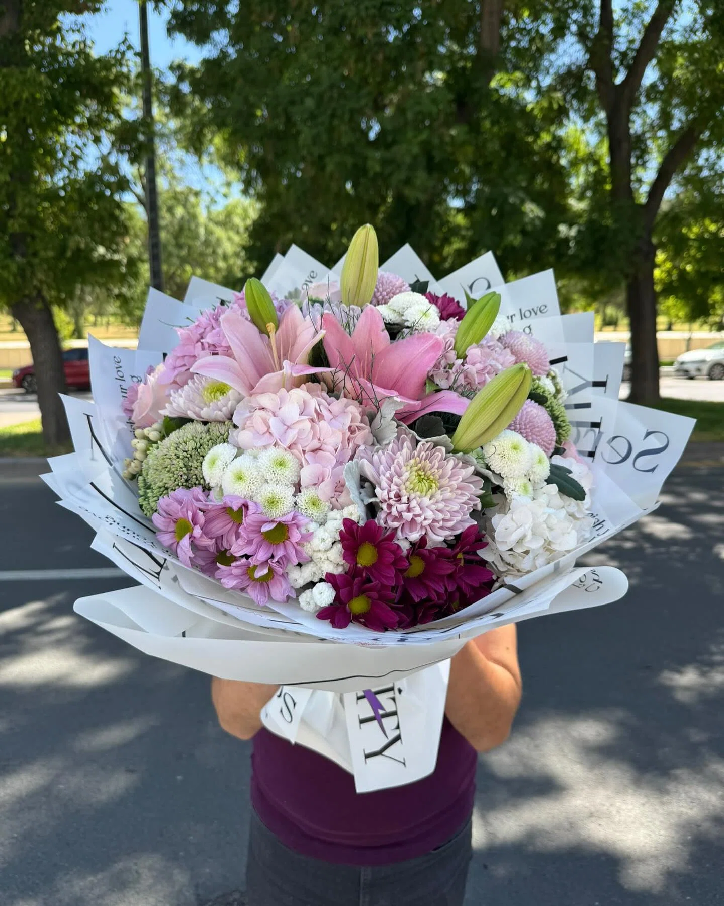 Pembe Lilyum ve Ortanca Buketi