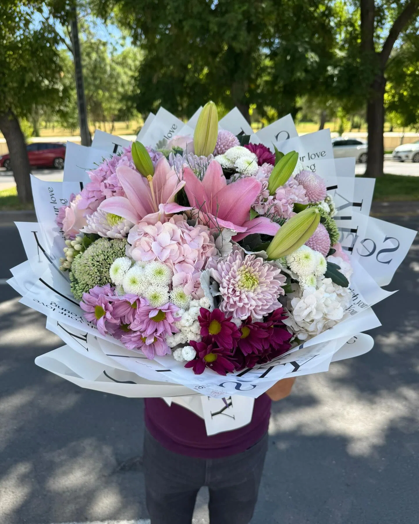 Pembe Lilyum ve Ortanca Buketi