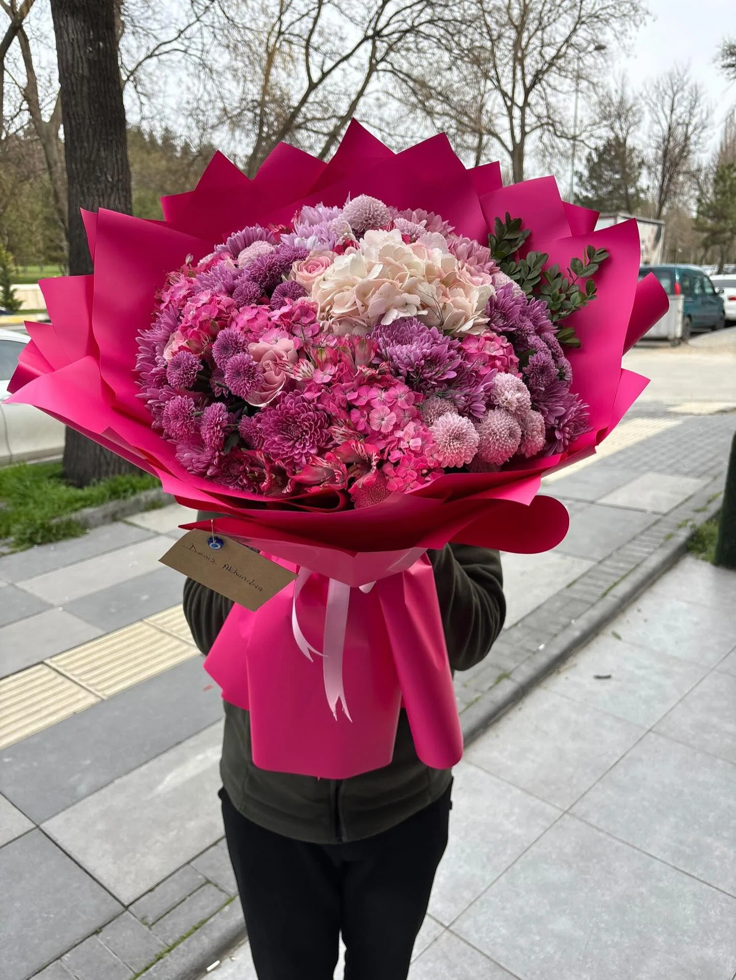 Pembe Bahçe Krizantem ve Ortanca Buketi